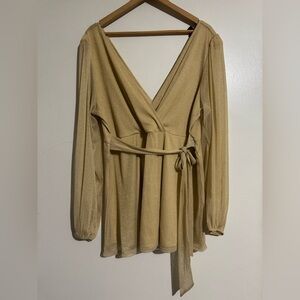 Torrid Elegant Gold Wrap Blouse size 2 long sleeve tie waist metallic